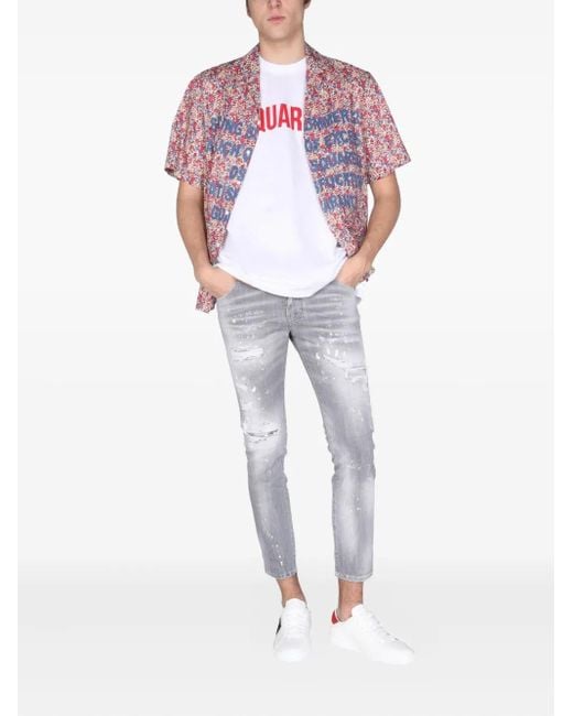 DSquared² Red Floral-Print Shirt for men