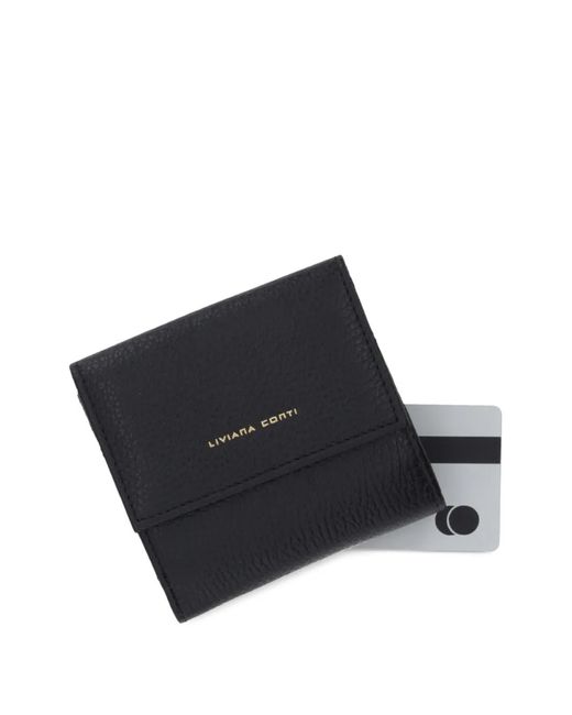 Liviana Conti Black Small Grained Flap Wallet
