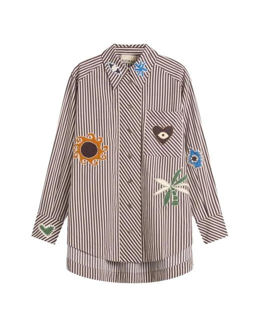 ALÉMAIS Gray Sirocco Embroidered Striped Shirt