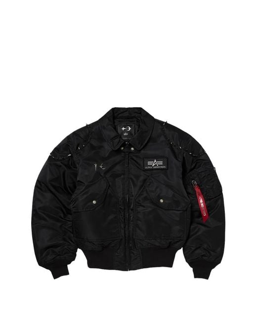 THUG CLUB Black X Alpha Industries Flap-Pocket Bomber Jacket for men