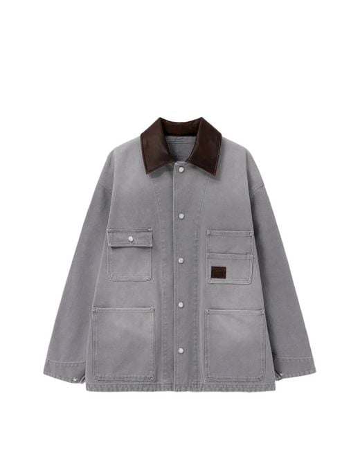 Wooyoungmi Gray Leather Collar Pocket Jacket for men