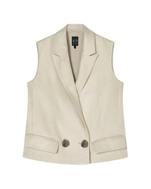 ARMANI EXCHANGE Natural Double-Breasted Linen Waistcoat