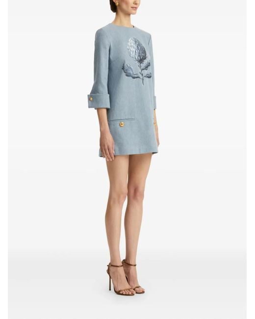 Oscar de la Renta Blue Cotton Mini Dress