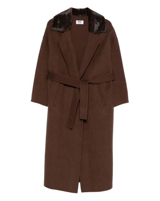 Betta Corradi Brown Panelled-Collar Belted Coat