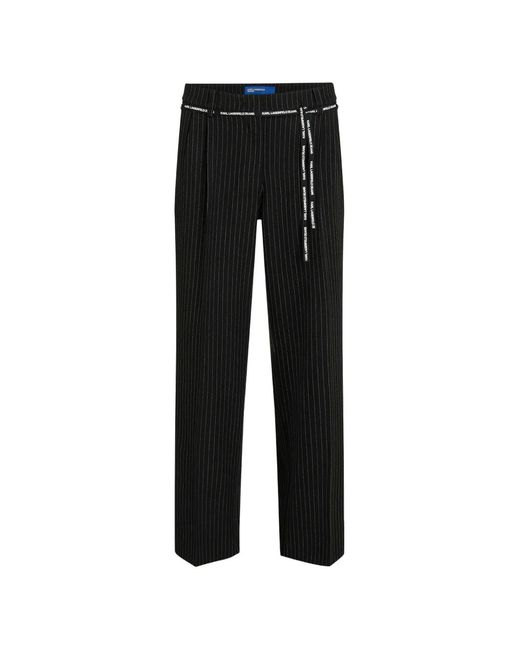Karl Lagerfeld Black Pinstripe Logo-Tape Trousers