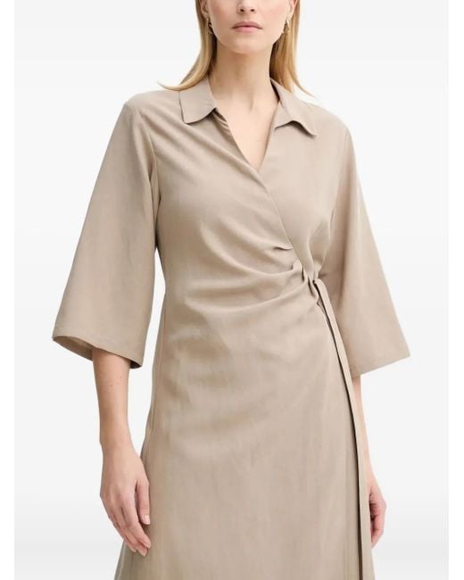 Samsøe & Samsøe Natural Wrap-Effect Quarter-Sleeve Midi Dress