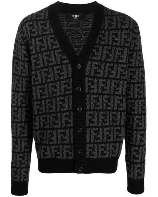 Fendi Black Ff-Motif Cashmere Cardigan for men