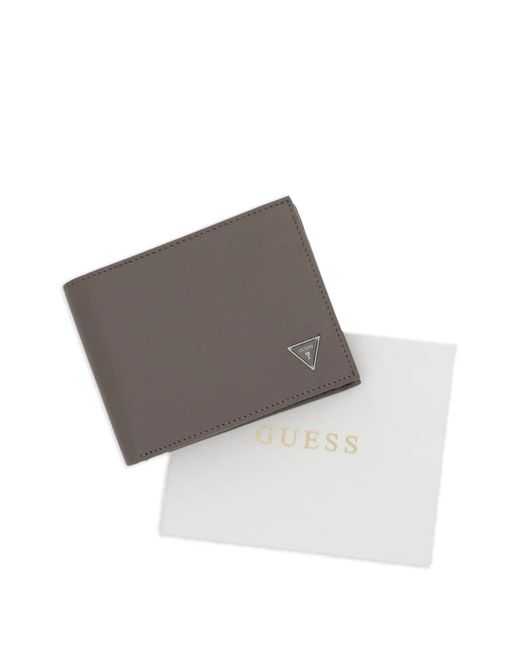 Guess Gray Logo-Plaque Bi-Fold Wallet for men