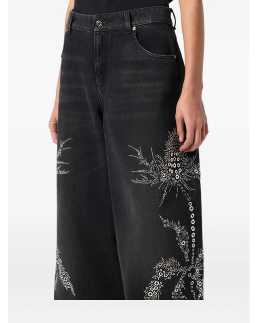 Blumarine Black Embellished Wide-Leg Trousers