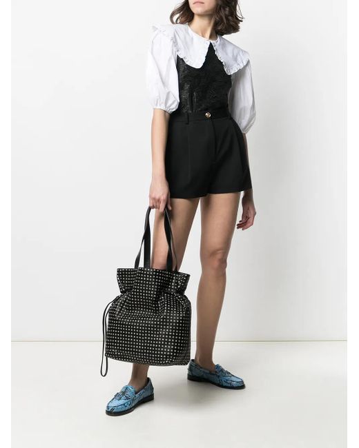 10 Corso Como Black Spot Print Leather Bucket Shoulder Bag