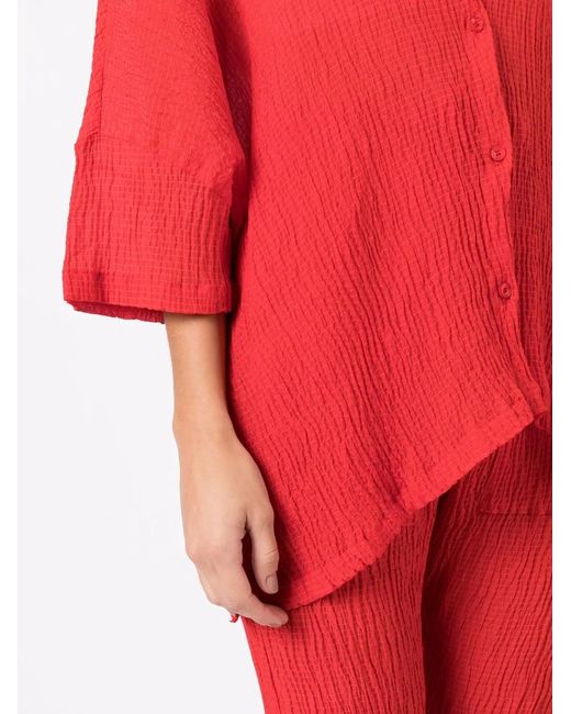 Amir Slama Red Crinckled-Finish Silk Shirt