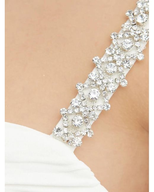Self-Portrait White Crystal-Embellished Slit Midi Dress