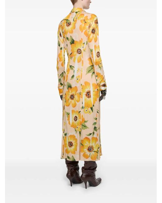 Acne Yellow Floral-Print Midi Dress