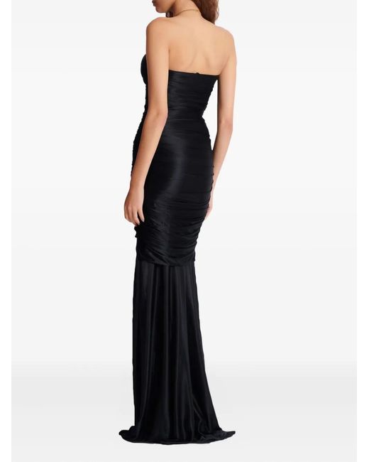Balmain Black Long Draped Bustier Dress With Embellished Detail