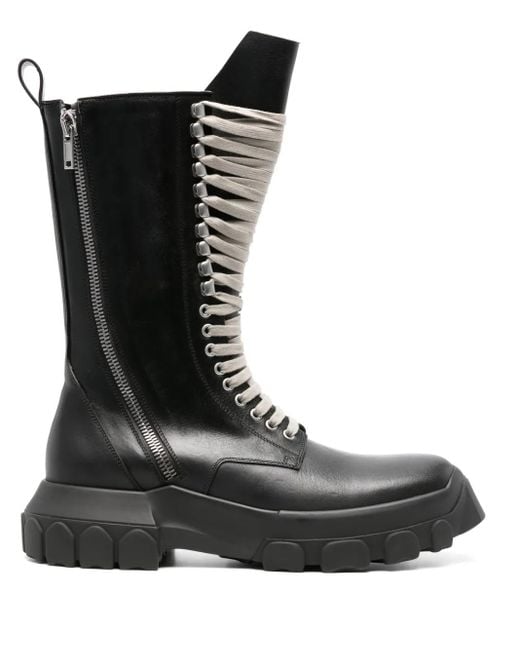 Rick Owens Army Tractor Leather Boots in Black for Men | Lyst