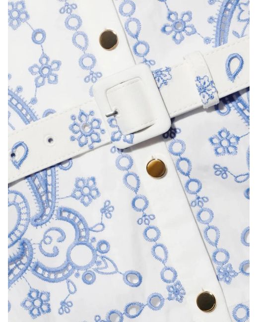 Self-Portrait White Paisley-Print Belted Shirt Dress