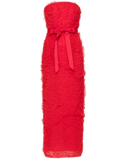 Huishan Zhang Monica Midi-jurk Met Ruches in het Red