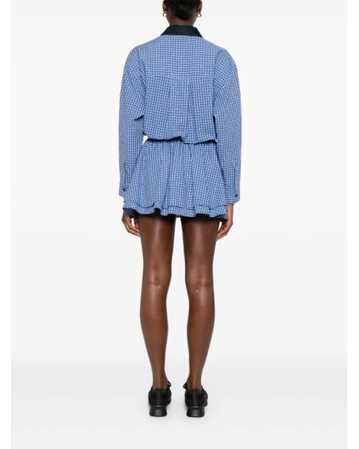 Maje Rhinestone-Embellished Checked Mini Dress in Blue