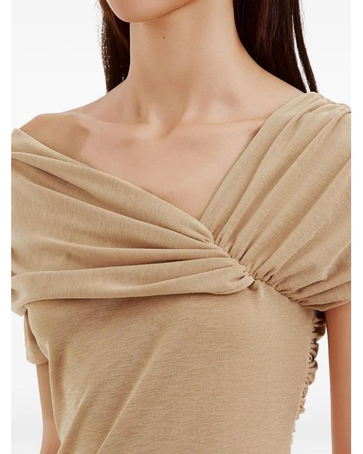 B+ AB Natural Ruched Off-Shoulder Blouse