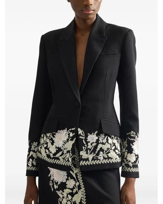 Erdem Black Long-Sleeve Embroidered Blazer