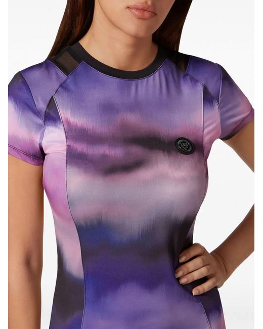 Philipp Plein Purple Tie-Dye Pattern Short-Sleeved T-Shirt