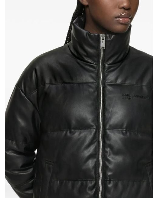 Karl Lagerfeld Black Faux-Leather Puffer Jacket