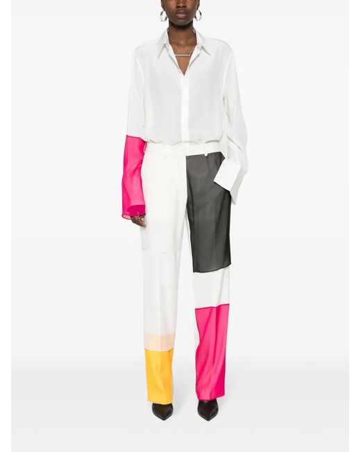 Helmut Lang White Patchwork Silk Shirt