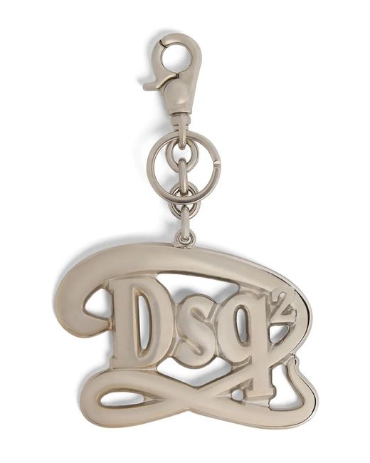 DSquared² White Logo-Plaque Keyring for men