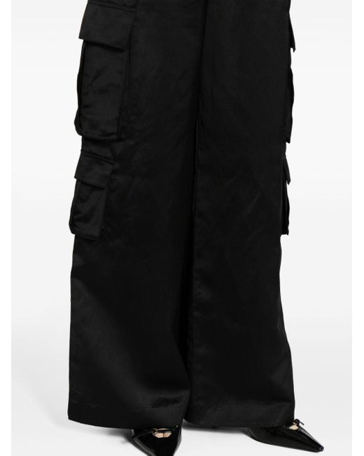 Self-Portrait Black High-waisted Satin Cargo Trousers