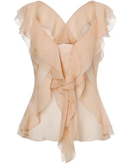 Alberta Ferretti Natural Ruffled Silk Blouse