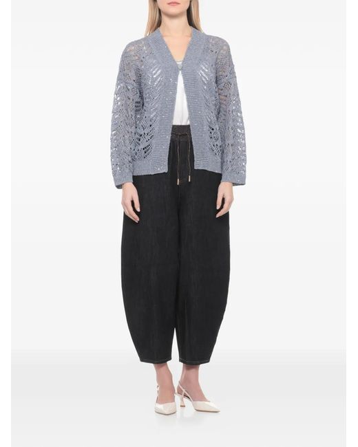 Panicale Blue Openwork V-Neck Cardigan