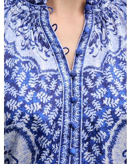 Hale Bob Blue Marianna Printed Button Top