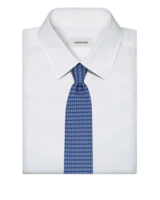 メンズ Ferragamo Gancini-print Silk Tie Blue
