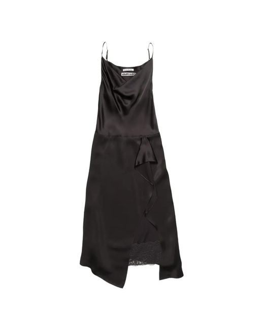 Acne Black Shiny Satin Slip Dress