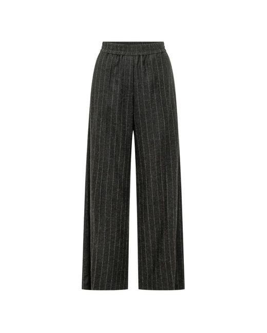 Brunello Cucinelli Black Pinstripe Wide-Leg Trousers