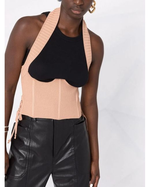 ANDREADAMO White Ribbed-Knit Corset Top