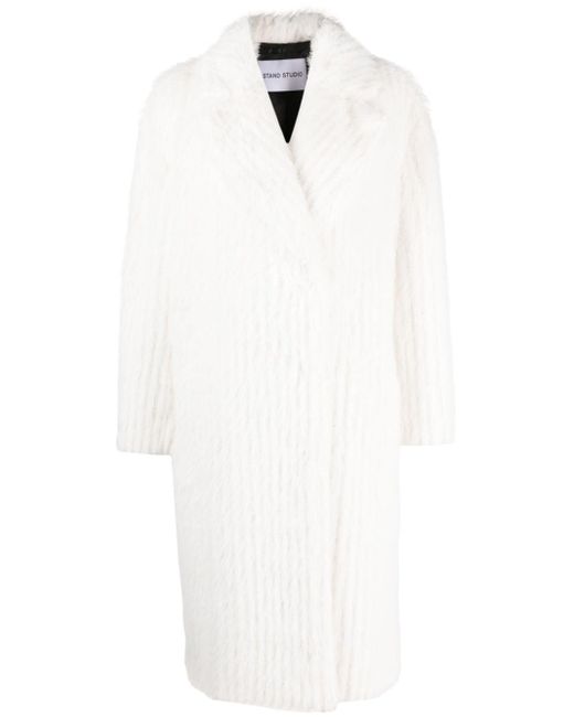 Stand Studio White Genevieve Double-breasted Faux-fur Coat