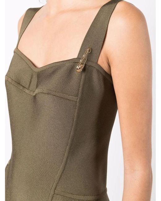 Versace Green Safety Pin-Detail Midi Dress