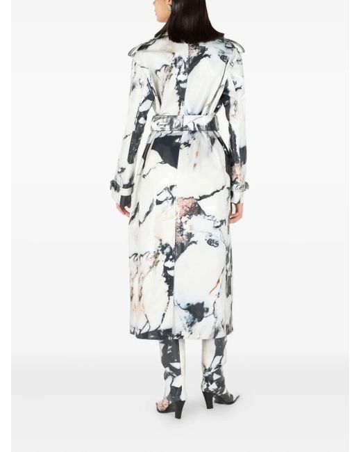 Roberto Cavalli White Marble-Print Double-Breasted Trench Coat