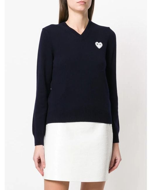 COMME DES GARÇONS PLAY Blue V-Neck Heart-Logo Sweater