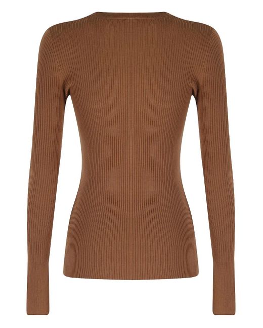 Elisabetta Franchi Brown Ribbed Button-Placket Top