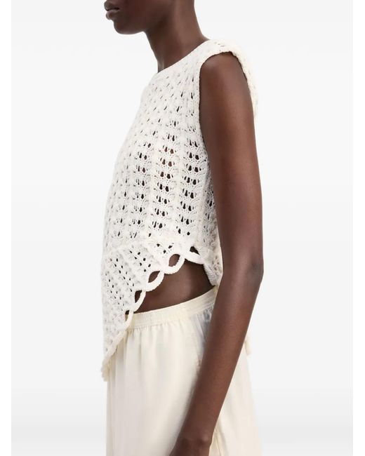 Loulou de Saison White Saez Ruffled Crochet Knitted Top