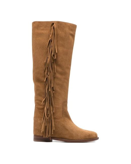 Via Roma 15 Brown Fringe-Detail Knee Length Boots