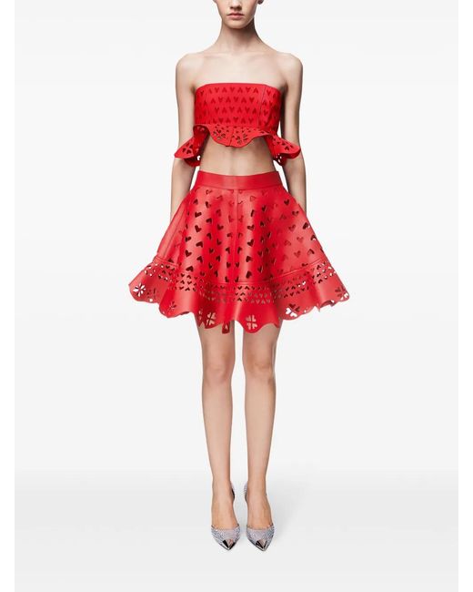 Area Red Laser-Cut Leather Heart Bandeau