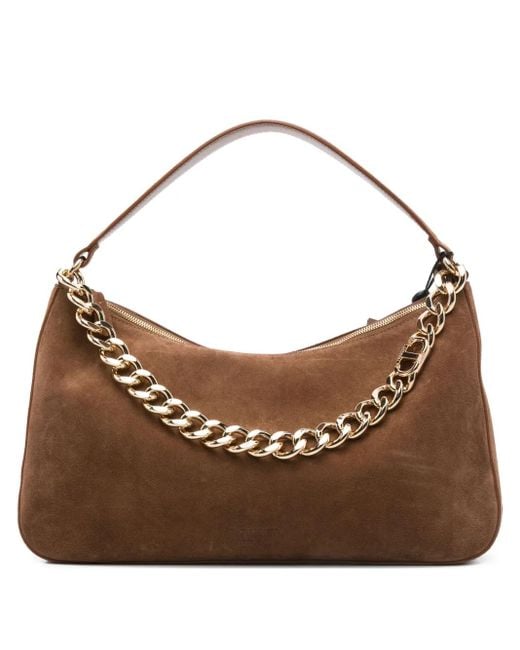Twinset Brown Liliane Chain-Embellished Suede Shoulder Bag