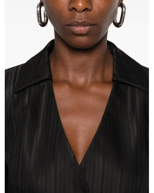 Dondup Black Pinstripe-Pattern Cropped Blazer