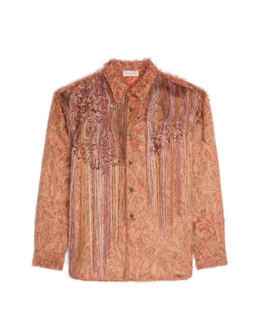 Dries Van Noten Brown Loose Embroidered Shirt for men