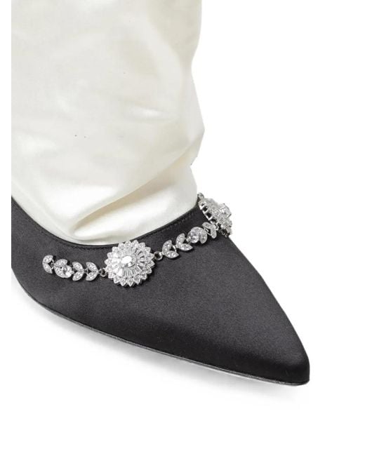 Manolo Blahnik White Crystal-Embellished Satin Ankle Boots