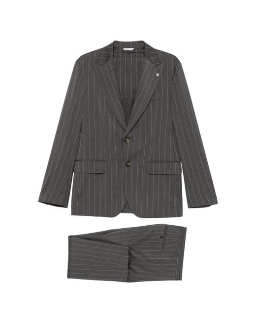 Manuel Ritz Gray Pinstripe-Pattern Single-Breasted Suit for men