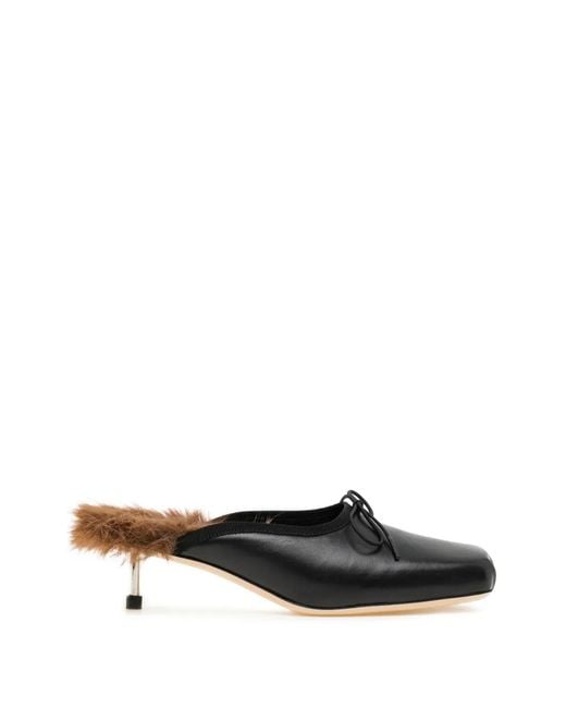 Simone Rocha White Faux Fur Lined Pointe Mules